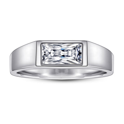 Rectangular Zircon Men's Ring - 925 Sterling Silver Modern Statement Jewelry