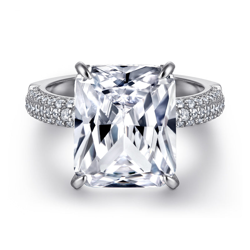 Rectangular Zirconia 925 Silver Ring - Elegant European Engagement Band