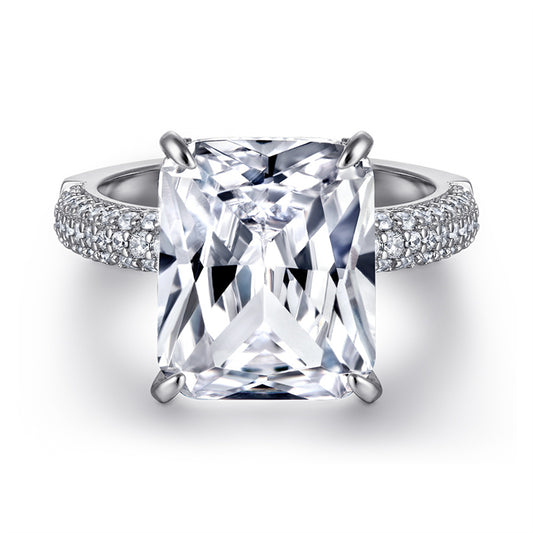 Rectangular Zirconia 925 Silver Ring - Elegant European Engagement Band