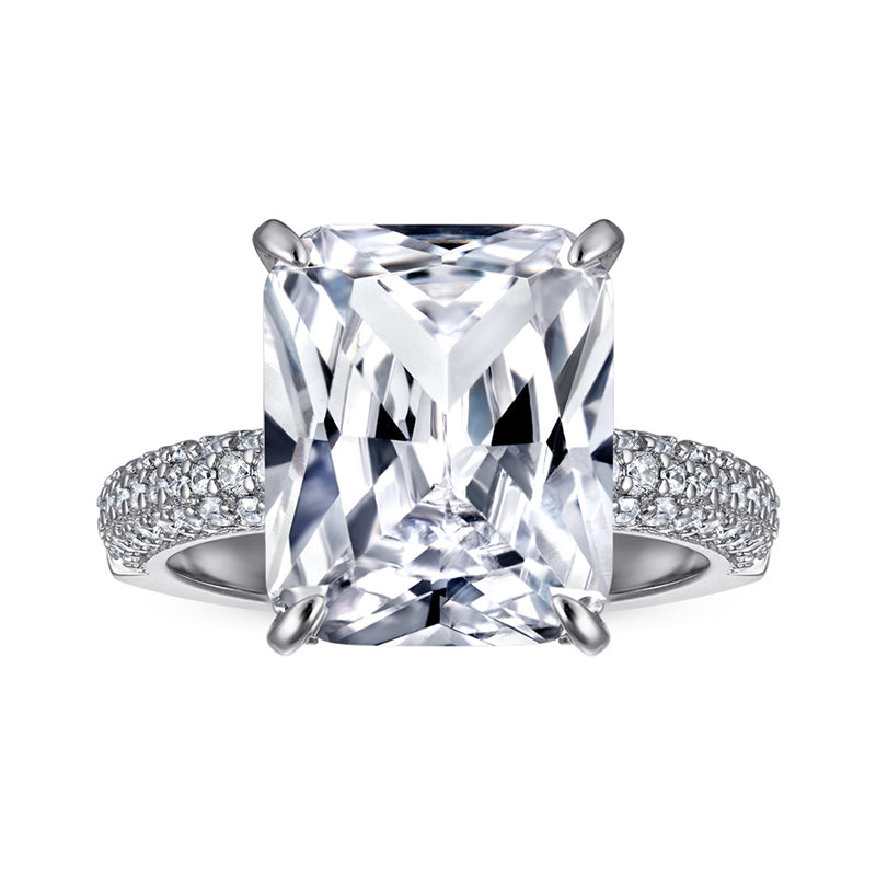 Rectangular Zirconia 925 Silver Ring - Elegant European Engagement Band