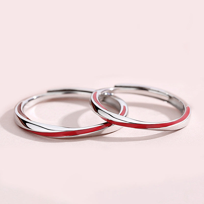 Red Thread Infinity Couple Rings - 925 Sterling Silver Enamel Möbius Matching Set