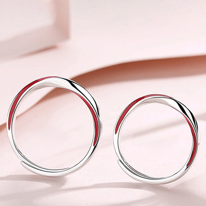 Red Thread Infinity Couple Rings - 925 Sterling Silver Enamel Möbius Matching Set