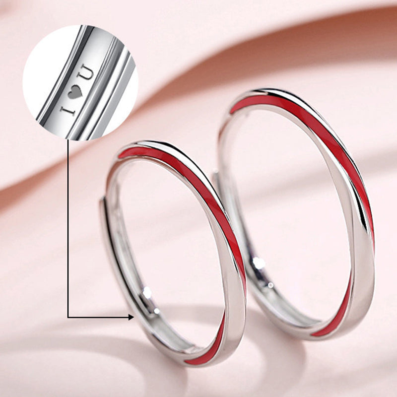 Red Thread Infinity Couple Rings - 925 Sterling Silver Enamel Möbius Matching Set