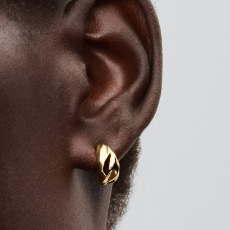 14k Gold Rippled Hoop Earrings