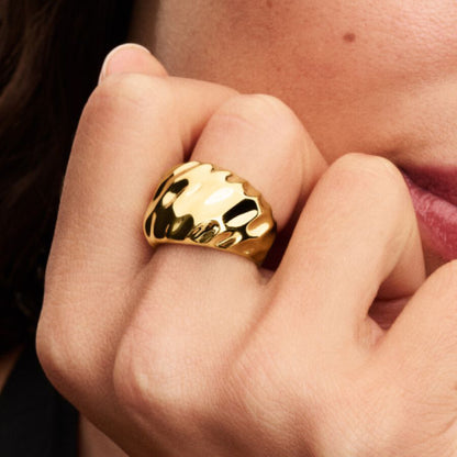 14k Gold Rippled Statement Ring