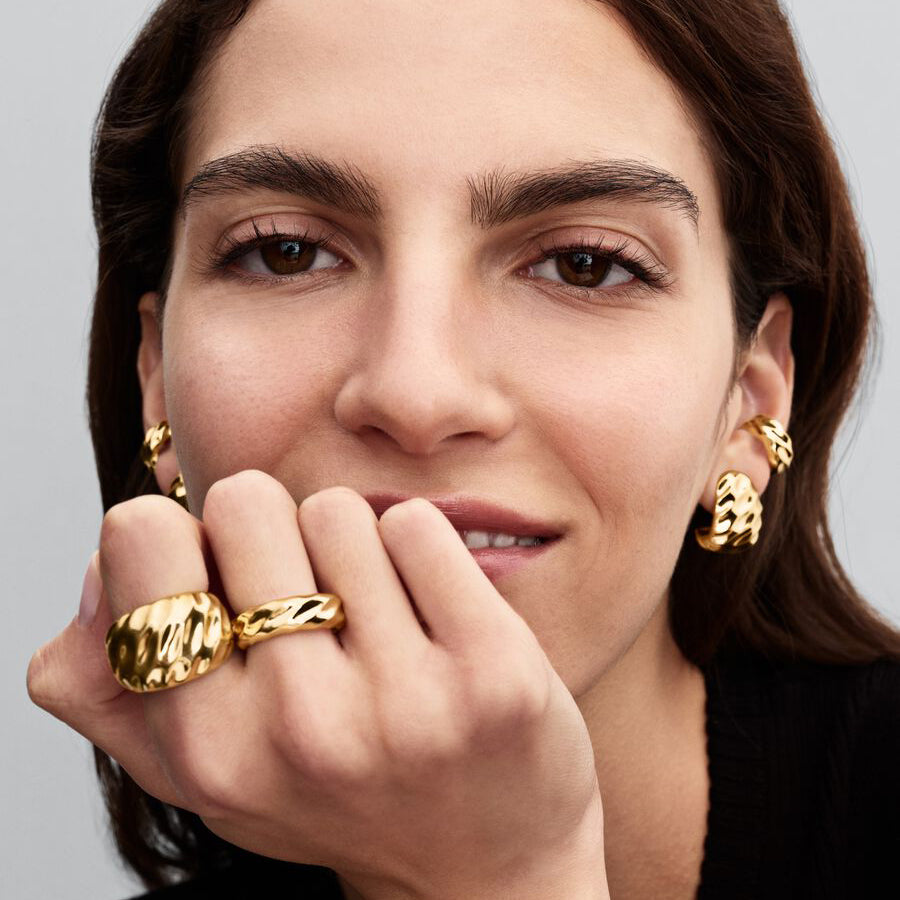 14k Gold Rippled Statement Ring