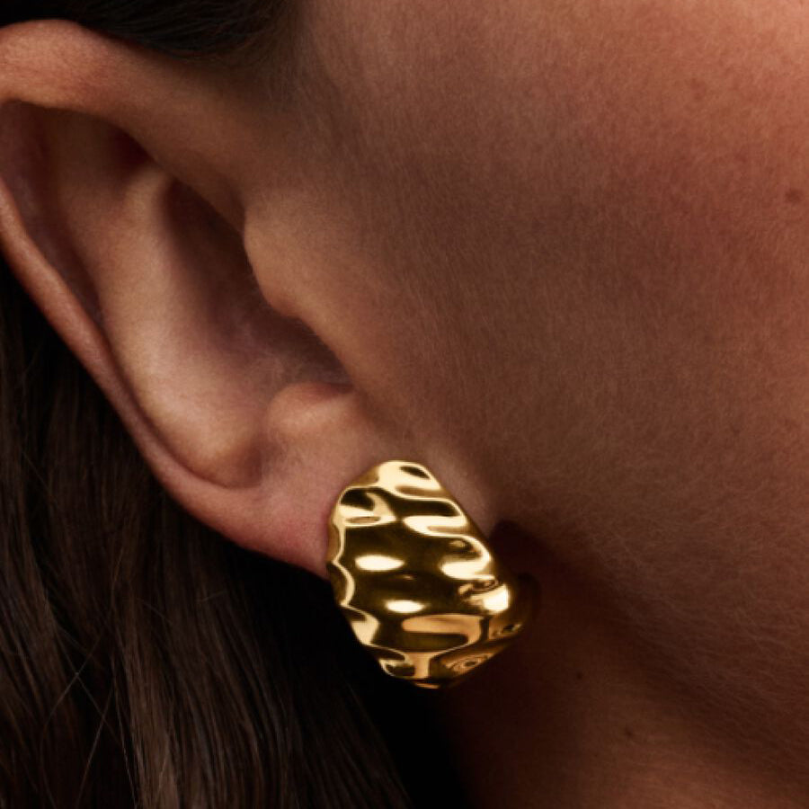 14k Gold Rippled Hoop Earrings