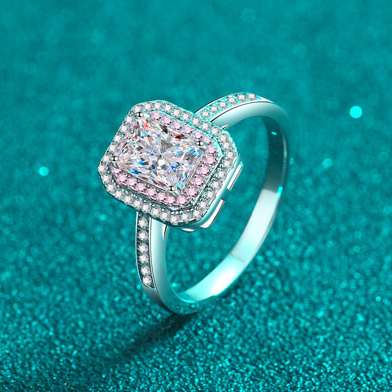Rose Gold & Platinum Plated Radiant Cut Moissanite Ring - 925 Sterling Silver Geometric Design