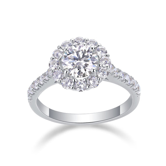 Round Moissanite Ring in 925 Silver
