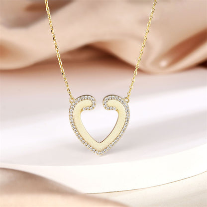 S925 Gold-Plated Sterling Silver Heart Pendant Necklace - Elegant Love Charm with Zirconia Accents