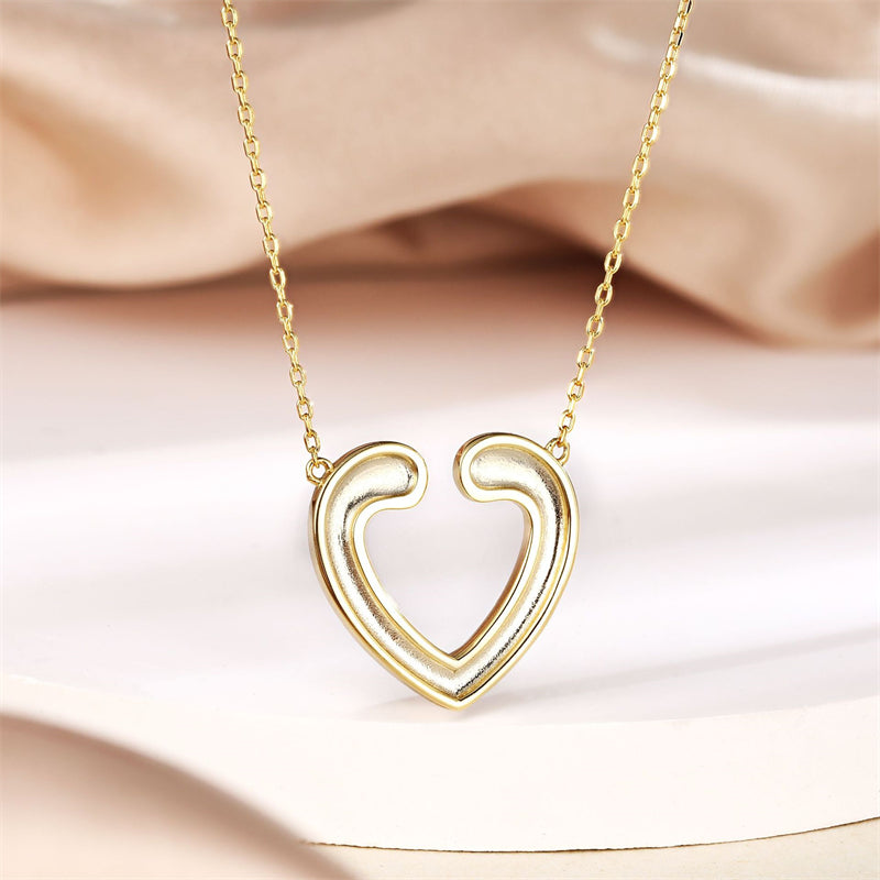 S925 Gold-Plated Sterling Silver Heart Pendant Necklace - Elegant Love Charm with Zirconia Accents