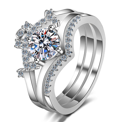S925 Sterling Silver 0.80ct Moissanite Four-Prong Crown Ring with Triple-Wear Design