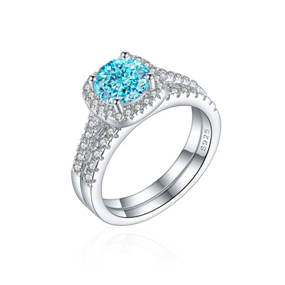 S925 Sterling Silver 1.2ct Round 100-Facet Flame Cut Ring Set - 8×8mm Colored Gemstone Jewelry