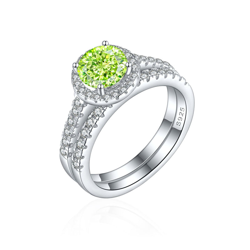 S925 Sterling Silver 1.2ct Round Flame-Cut Ring Set - 7×7mm Colored Gemstone Stackable Jewelry