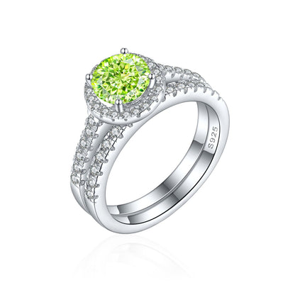 S925 Sterling Silver 1.2ct Round Flame-Cut Ring Set - 7×7mm Colored Gemstone Stackable Jewelry