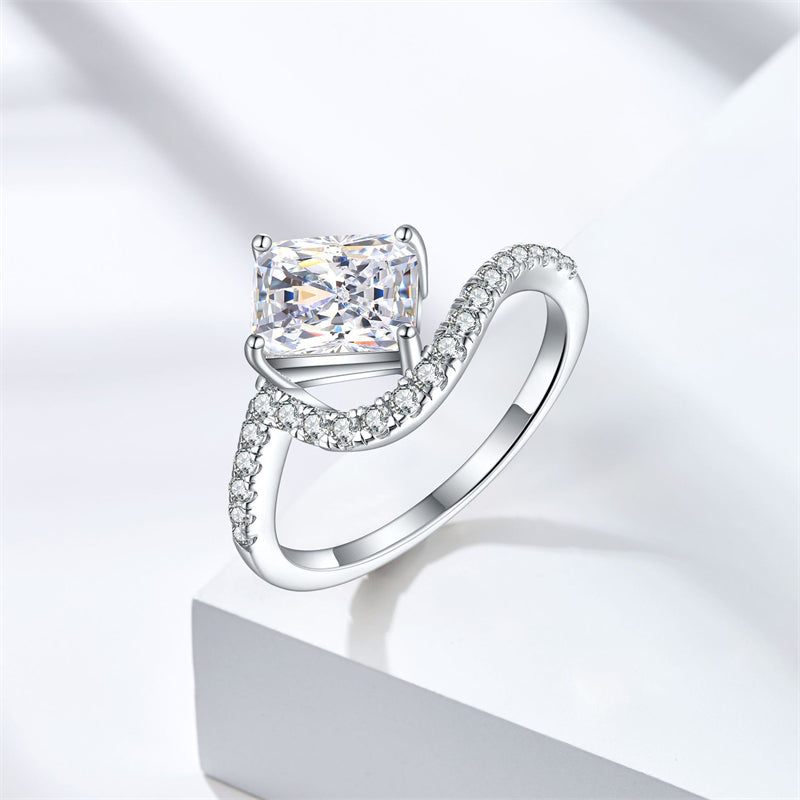 S925 Sterling Silver 1.5ct Flame-Cut Square Zirconia Ring - Luxury Geometric Statement Jewelry for Women