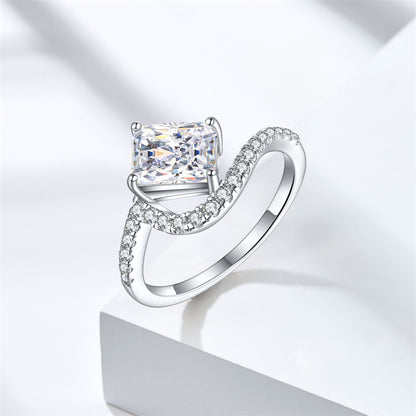 S925 Sterling Silver 1.5ct Flame-Cut Square Zirconia Ring - Luxury Geometric Statement Jewelry for Women