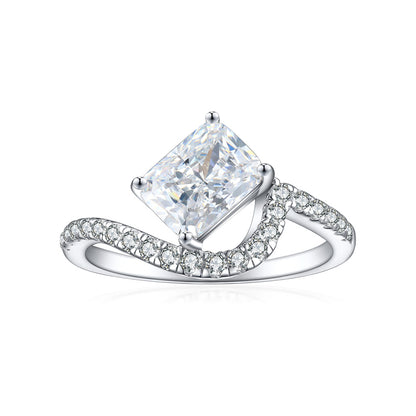S925 Sterling Silver 1.5ct Flame-Cut Square Zirconia Ring - Luxury Geometric Statement Jewelry for Women