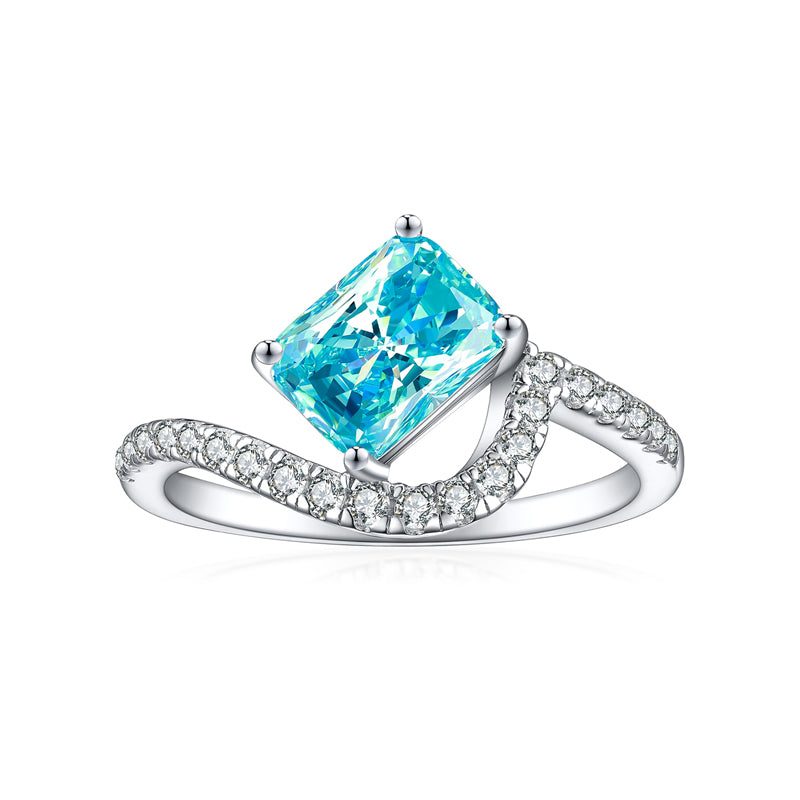 S925 Sterling Silver 1.5ct Flame-Cut Square Zirconia Ring - Luxury Geometric Statement Jewelry for Women