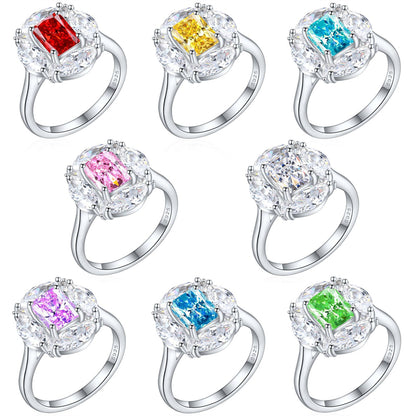 S925 Sterling Silver 1.5ct Square-Cut Wedding Ring - Icy Princess Cut Colored Gemstone Jewelry