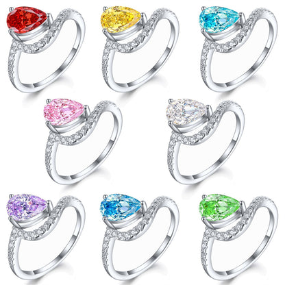 S925 Sterling Silver 1.5ct Teardrop Flame-Cut Ring - Elegant 6×9mm Princess Cut Zirconia Jewelry