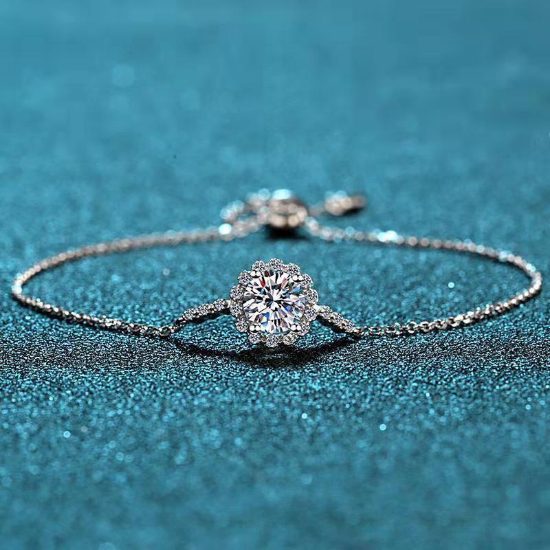 Sporty 5-Layer Rhodium Plated Sterling Silver Bracelet with 1ct Moissanite or 6.5mm Zircon - Cactus & Tree Design