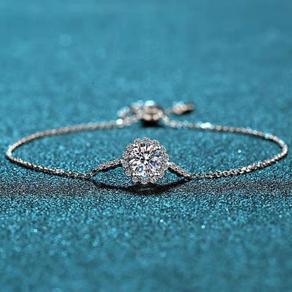 Sporty 5-Layer Rhodium Plated Sterling Silver Bracelet with 1ct Moissanite or 6.5mm Zircon - Cactus & Tree Design