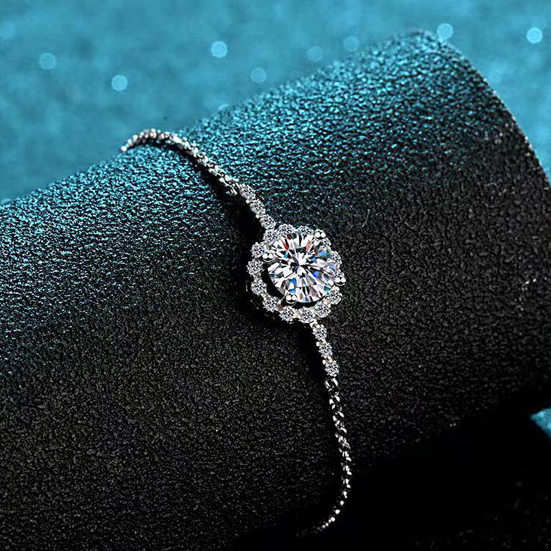 Sporty 5-Layer Rhodium Plated Sterling Silver Bracelet with 1ct Moissanite or 6.5mm Zircon - Cactus & Tree Design