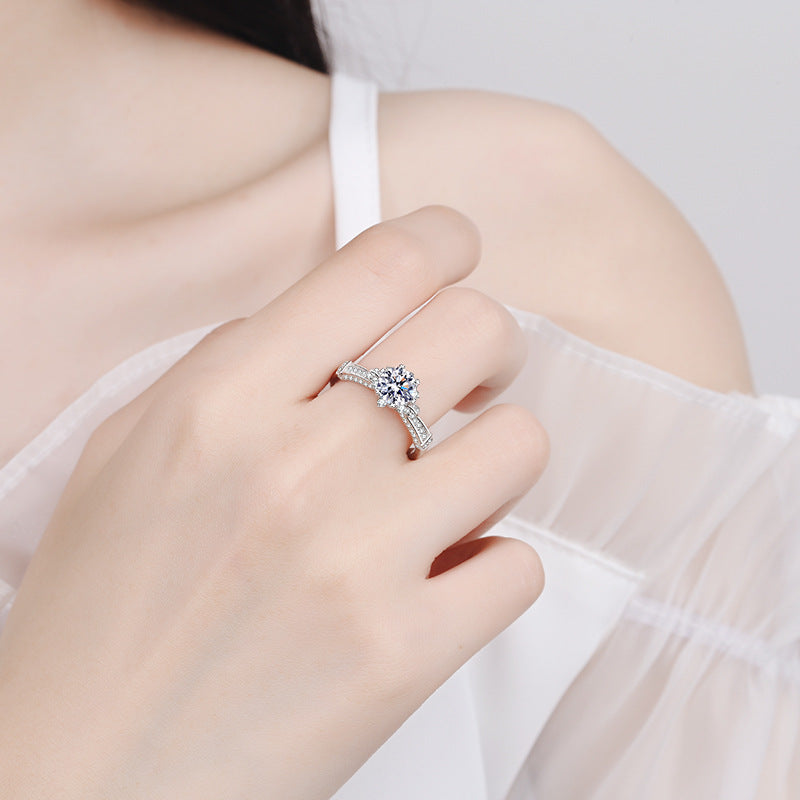 S925 Sterling Silver 1ct Moissanite Bridal Bouquet Six-Prong Petal Ring with Tree Motif