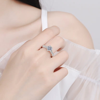 S925 Sterling Silver 1ct Moissanite Bridal Bouquet Six-Prong Petal Ring with Tree Motif