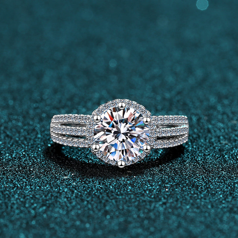 S925 Sterling Silver 2-3ct Moissanite Six-Prong Engagement Ring | Original Fan Design