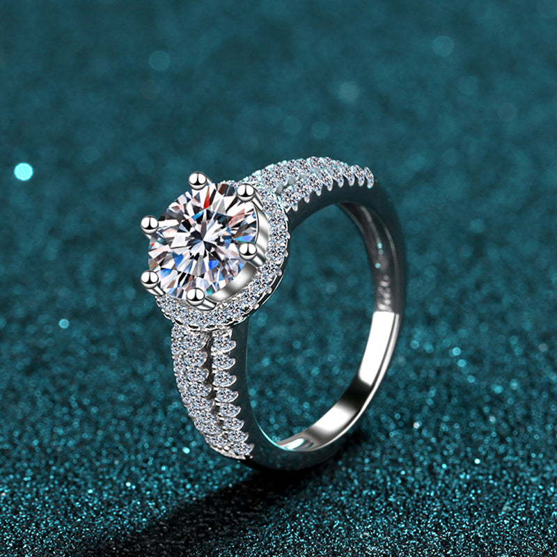 S925 Sterling Silver 2-3ct Moissanite Six-Prong Engagement Ring | Original Fan Design