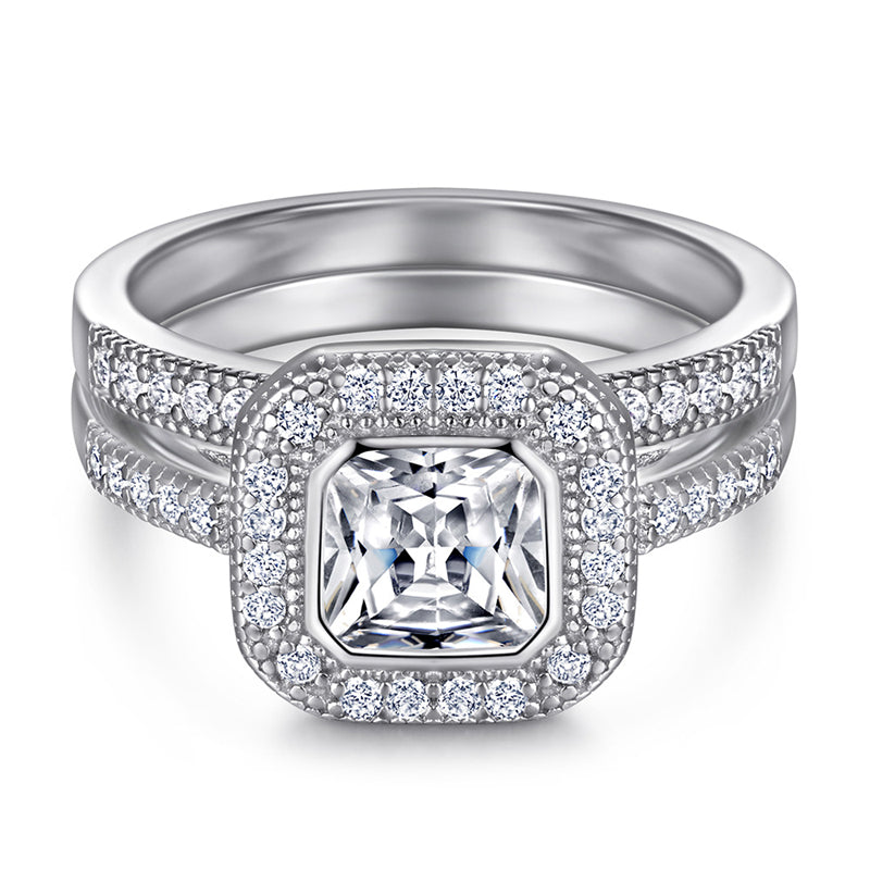 S925 Sterling Silver 2-in-1 Zirconia Ring Set – Stackable Geometric Jewelry