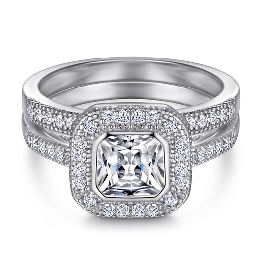 S925 Sterling Silver 2-in-1 Zirconia Ring Set – Stackable Geometric Jewelry