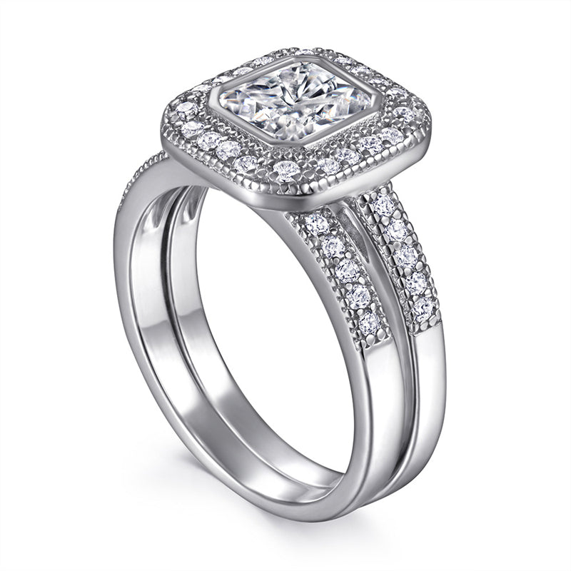 S925 Sterling Silver 2-in-1 Zirconia Ring Set – Stackable Geometric Jewelry