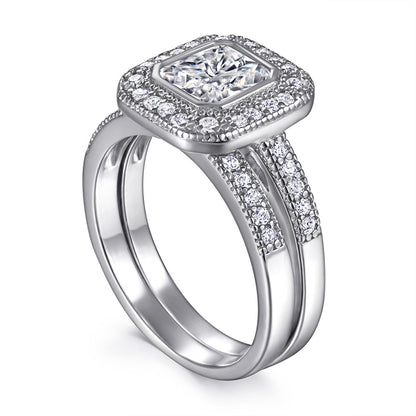S925 Sterling Silver 2-in-1 Zirconia Ring Set – Stackable Geometric Jewelry