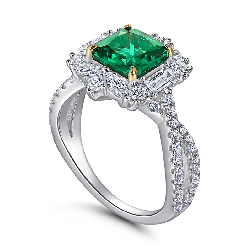 S925 Sterling Silver 2ct Emerald-Cut Ring - Vintage-Inspired Green Zirconia Jewelry