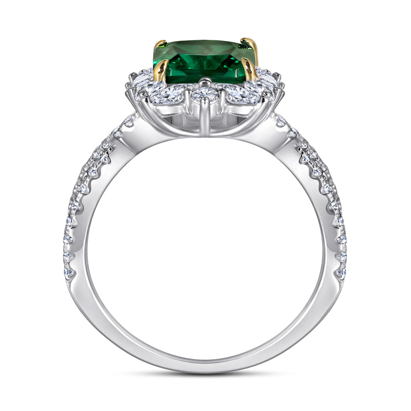 S925 Sterling Silver 2ct Emerald-Cut Ring - Vintage-Inspired Green Zirconia Jewelry