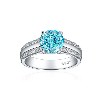 S925 Sterling Silver 2ct Flame-Cut Half Eternity Ring - 5A Zirconia Colored Gemstone Jewelry