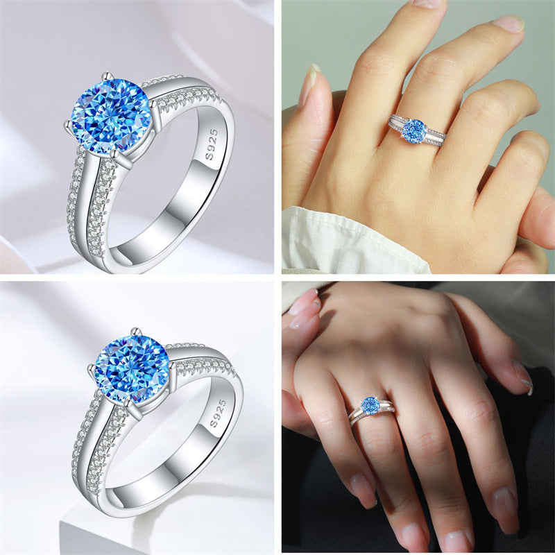 S925 Sterling Silver 2ct Flame-Cut Half Eternity Ring - 5A Zirconia Colored Gemstone Jewelry