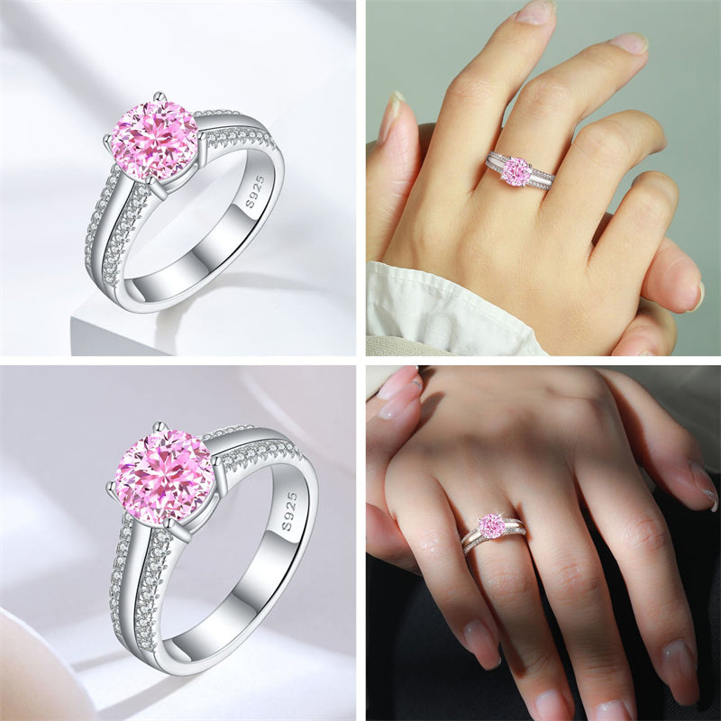 S925 Sterling Silver 2ct Flame-Cut Half Eternity Ring - 5A Zirconia Colored Gemstone Jewelry
