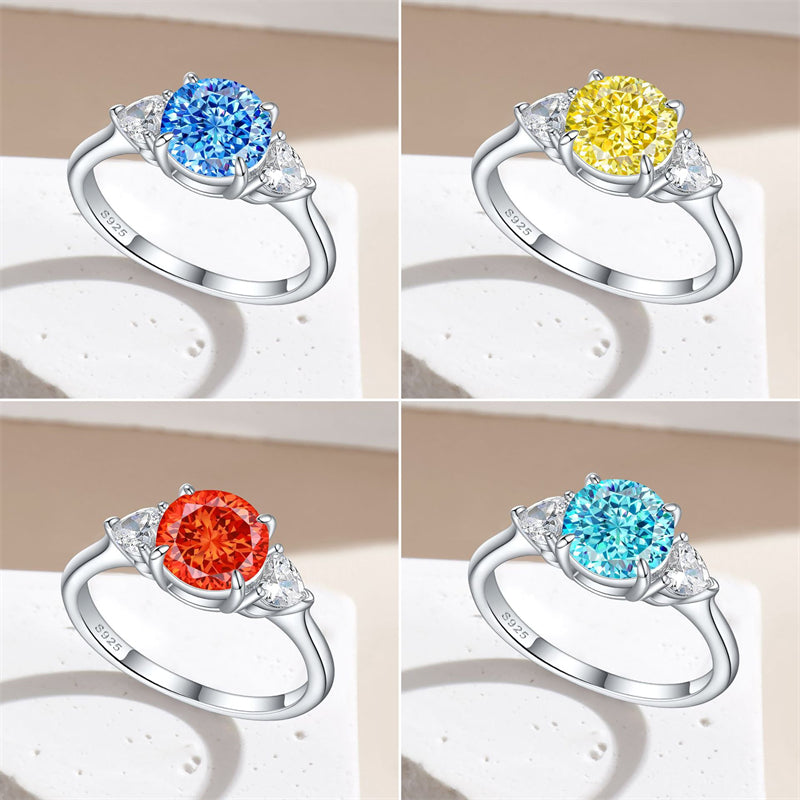 S925 Sterling Silver 2ct Flame-Cut Heart Ring - Icy Fire Princess Cut Zirconia Statement Ring