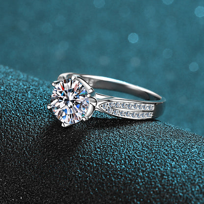 S925 Sterling Silver 2ct Moissanite Crown Ring | Six-Prong Starlight Queen Ring