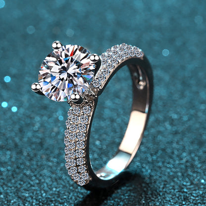 S925 Sterling Silver 2ct Moissanite Solitaire Crown Four-Prong Engagement Ring for Women