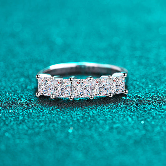 S925 Sterling Silver 2ct Princess Cut Moissanite Eternity Band with 18K Gold Plating