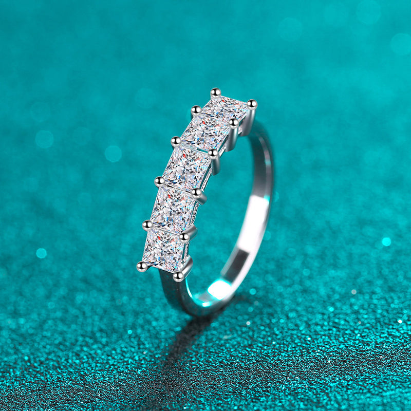 S925 Sterling Silver 2ct Princess Cut Moissanite Eternity Band with 18K Gold Plating