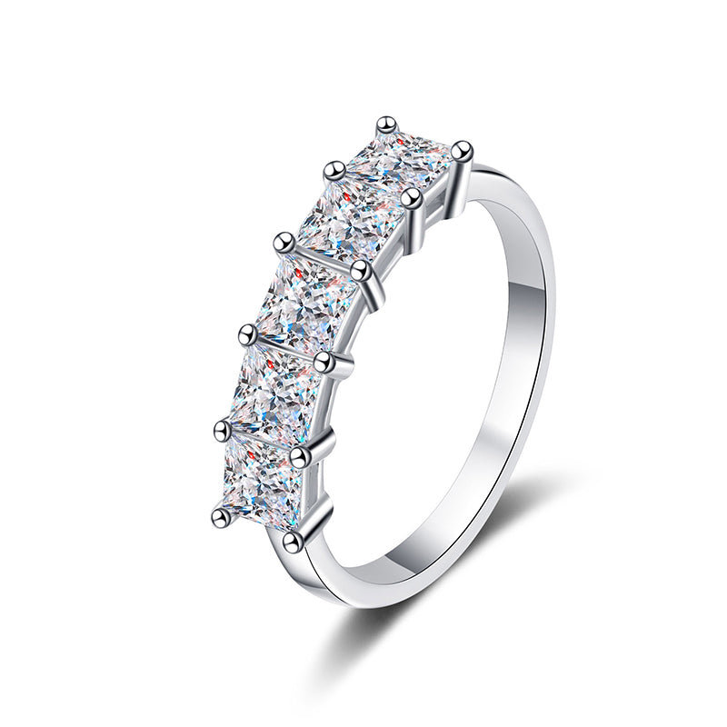 S925 Sterling Silver 2ct Princess Cut Moissanite Eternity Band with 18K Gold Plating