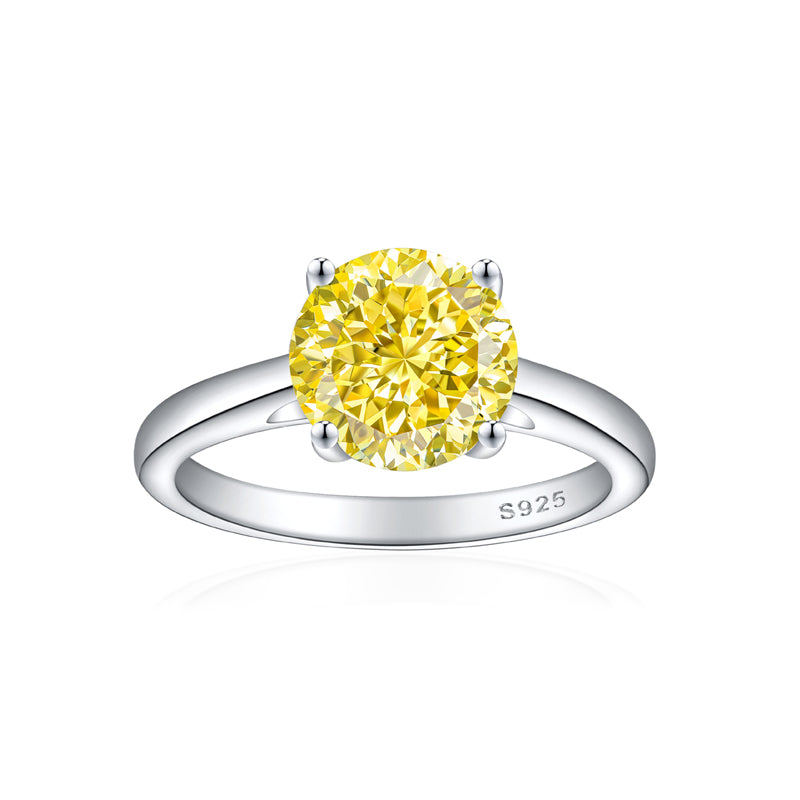 S925 Sterling Silver 2ct Round 100-Facet Flame Cut Ring - 8×8mm Floral Inspired Colored Gemstone Jewelry