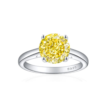 S925 Sterling Silver 2ct Round 100-Facet Flame Cut Ring - 8×8mm Floral Inspired Colored Gemstone Jewelry