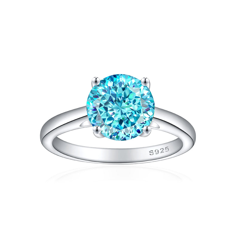 S925 Sterling Silver 2ct Round 100-Facet Flame Cut Ring - 8×8mm Floral Inspired Colored Gemstone Jewelry